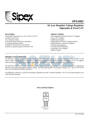 SPX1083AT-5.0 datasheet - 8A Low DropOut Voltage Regulator Adjustable & Fixed 3.3V