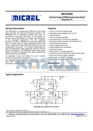 MIC25400YML datasheet - 2A Dual Output PWM Synchronous Buck Regulator IC