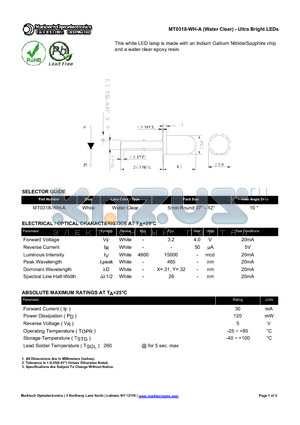MT0318-WH-A datasheet - Ultra Bright LEDs