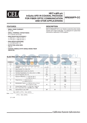 NR8300FP-CC_07 datasheet - NECs 30 Um InGaAs APD IN COAXIAL  PACKAGE FOR FIBER OPTIC COMMUNICATION AND OTDR APPLICATIONS