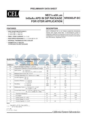 NR8360JP-BC datasheet - 30 um InGaAs APD IN DIP PACKAGE FOR OTDR APPLICATION