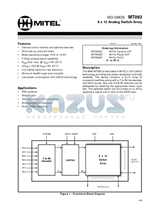 MT093AE datasheet - ISO-CMOS 8 x 12 Analog Switch Array