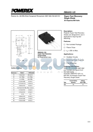 RM50HG-12S datasheet - Super Fast Recovery Single Diode (50 Amperes/600 Volts)