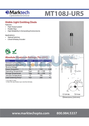 MT108J-UR5 datasheet - Visible Light Emitting Diode