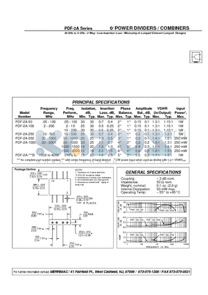 PDF-2A-550 datasheet - 0 POWER DIVIDERS / COMBINERS