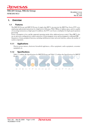 R8C/2H datasheet - MCU