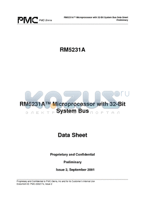 RM5231A-250-H datasheet - RM5231A Microprocessor with 32-Bit System Bus Data Sheet Preliminary