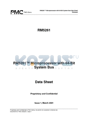 RM5261 datasheet - RM5261 Microprocessor with 64-Bit System Bus Data Sheet Released