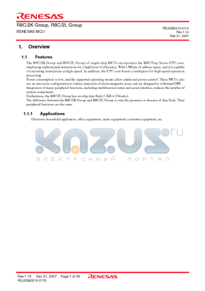 R8C/2L datasheet - MCU