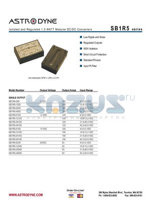 SB1R5-1212S datasheet - Isolated and Regulated 1.5 WATT Modular DC/DC Converters