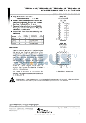 TIBPAL16R4-15MW datasheet - HIGH-PERFORMANCE IMPACT E PAL CIRCUITS