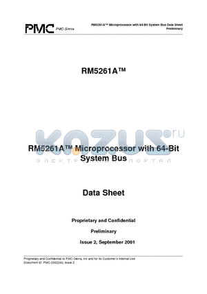 RM5261A-350-H datasheet - RM5261A Microprocessor with 64-Bit System Bus Data Sheet Preliminary