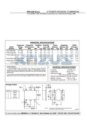 PDG-02B-1000 datasheet - 0 POWER DIVIDERS/ COMBINERS