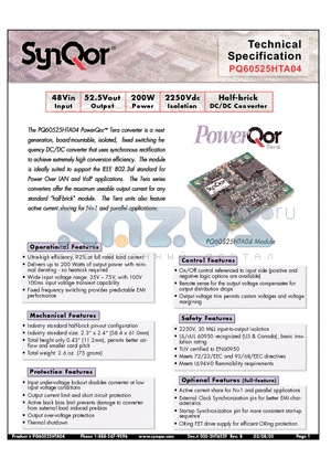 PQ60525HTA04NR8 datasheet - Half-brick DC/DC Converter