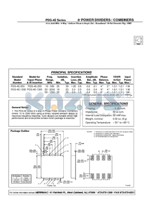 PDG-4E-1305 datasheet - 0 POWER DIVIDERS / COMBINERS