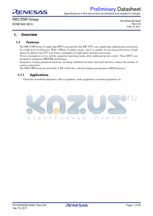 R8C33M datasheet - Electronic household appliances, office equipment, audio equipment, consumer equipment