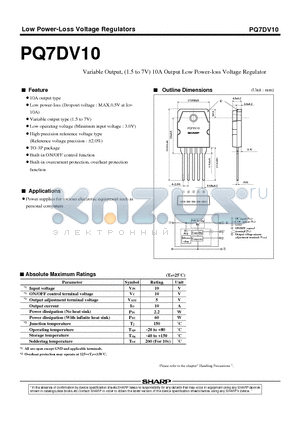 PQ7DV10 datasheet - Variable Output, (1.5 to 7V) 10A Output Low Power-loss Voltage Regulator