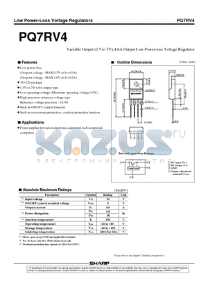 PQ7RV4 datasheet - Variable Output (1.5 to 7V), 4.6A Output Low Power-loss Voltage Regulator