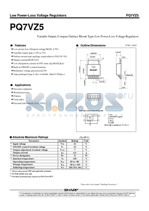 PQ7VZ5 datasheet - Variable Output, Compact Surface Mount Type Low Power-Loss Voltage Regulators