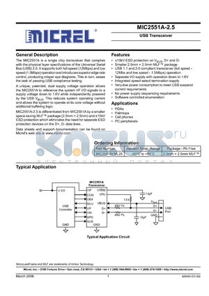 MIC2551A-2.5 datasheet - USB Transceiver