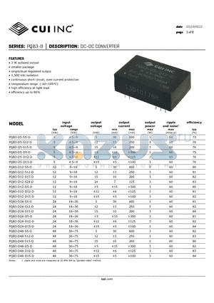 PQB3-D12-D5-D datasheet - DC-DC CONVERTER