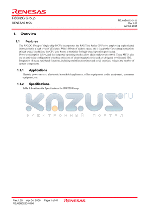 R8C/2G datasheet - MCU