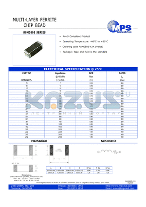 R8M0805 datasheet - MULTI-LAYER FERRITE CHIP BEAD