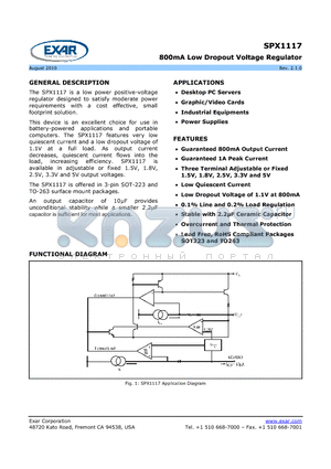 SPX1117M3-L-1-8 datasheet - 800mA Low Dropout Voltage Regulator