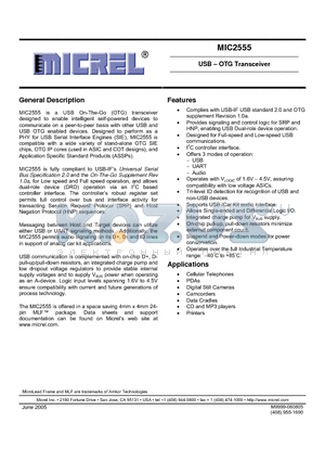 MIC2555 datasheet - USB - OTG Transceiver