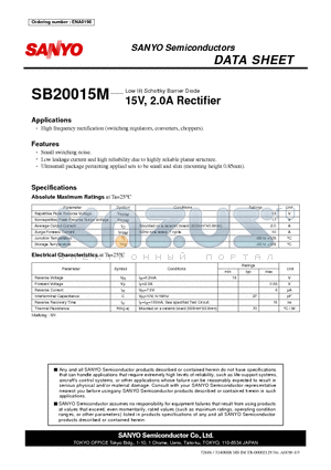 SB20015M datasheet - Low IR Schottky Barrier Diode 15V, 2.0A Rectifier