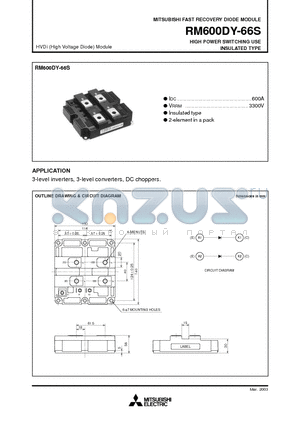 RM600DY-66S datasheet - HIGH POWER SWITCHING USE INSULATED TYPE HVDi (High Voltage Diode) Module