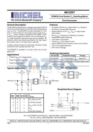 MIC2557 datasheet - PCMCIA Card Socket VPP Switching Matrix Final Information