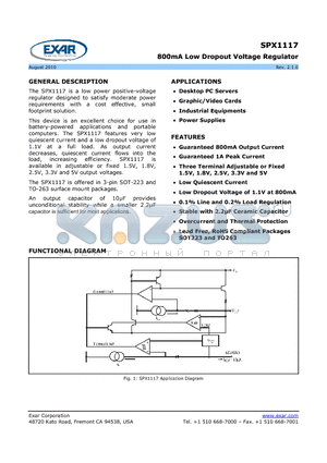 SPX1117M3-L-5-0 datasheet - 800mA Low Dropout Voltage Regulator