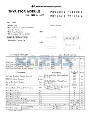 PDH10016 datasheet - THYRISTOR MODULE 100A/1200 to 1600V