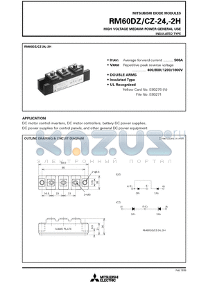 RM60CZ-24 datasheet - HIGH VOLTAGE MEDIUM POWER GENERAL USE INSULATED TYPE