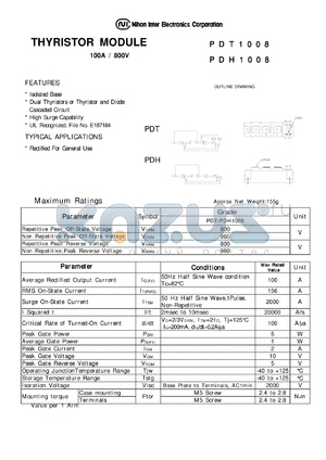 PDH1008 datasheet - THYRISTOR MODULE 100A / 800V