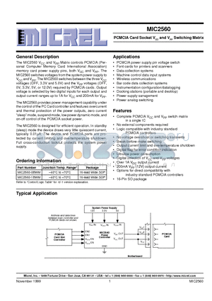 MIC2560 datasheet - PCMCIA Card Socket VCC and VPP Switching Matrix