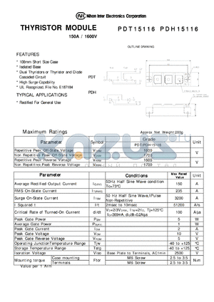 PDH15116 datasheet - THYRISTOR MODULE 150A / 1600V