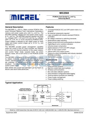 MIC2560-1BWM datasheet - PCMCIA Card Socket VCC and VPP Switching Matrix