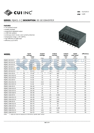 PQMC1-D12-S12-S datasheet - DC-DC CONVERTER