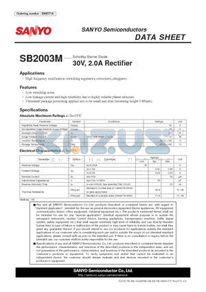 SB2003M datasheet - 30V, 2.0A Rectifier