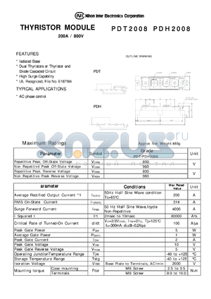 PDH2008 datasheet - THYRISTOR MODULE 200A / 800V