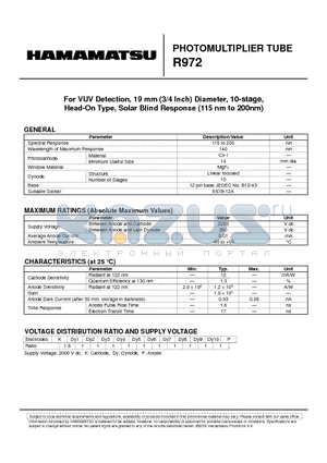 R972 datasheet - PHOTOMULTIPLIER TUBE