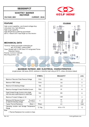 SB20200FCT datasheet - SCHOTTKY BARRIER RECTIFIER VOLTAGE: 200V CURRENT: 20.0A