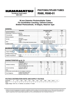 R980 datasheet - PHOTOMULTlPLlER TUBES