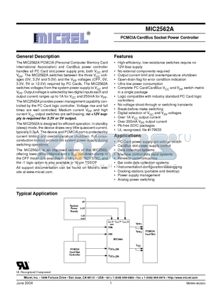 MIC2562A_04 datasheet - PCMCIA/CardBus Socket Power Controller