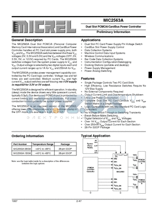 MIC2563A datasheet - Dual Slot PCMCIA/CardBus Power Controller Preliminary Information