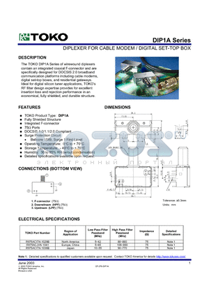 R975ACITN-1036B datasheet - DIPLEXER FOR CABLE MODEM / DIGITAL SET-TOP BOX