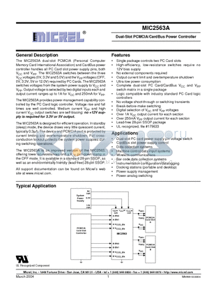 MIC2563A-1YSM datasheet - Dual-Slot PCMCIA/CardBus Power Controller