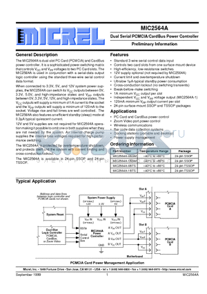 MIC2564A datasheet - Dual Serial PCMCIA/CardBus Power Controller Preliminary Information